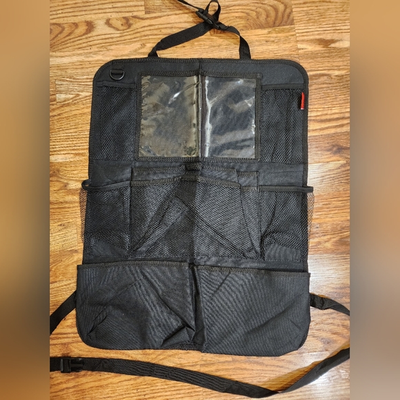 Black Backseat Car Organizer with Touch Screen Tablet Holder and lots of pockets - Picture 3 of 8